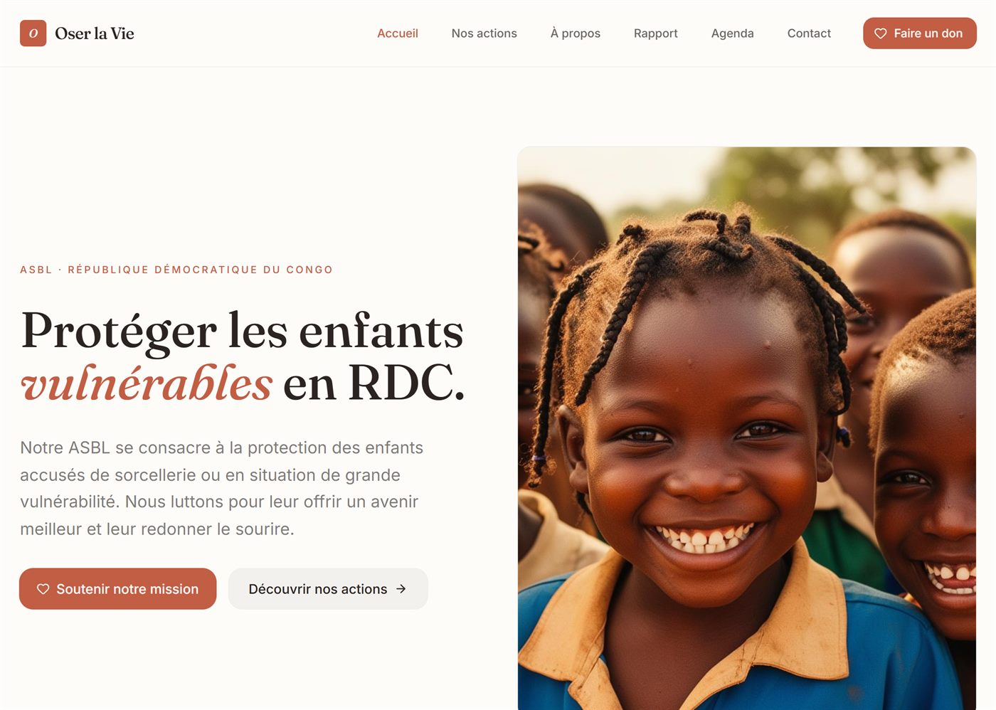 Aperçu du site de l'ASBL Oser la Vie